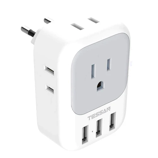 TESSAN European Travel Plug Adapter, International Power Plug with 4 AC Outlets 3 USB Ports, US to Most of Europe Euro EU Italy Spain France Iceland Germany Greece Portugal Charger Adaptor, Type C