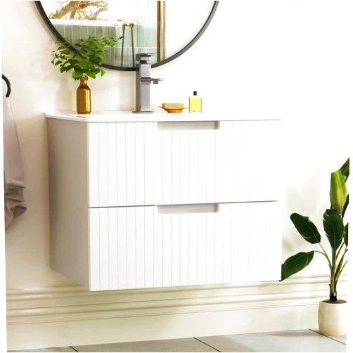 Fulocseny 24 Inch Bathroom Vanity,Floating Bathroom Vanity with Ceramic Sink Set,Wall Mounted Floating Cabinet,2 Extra Big Drawers,Modern Bath Storage Cabinet Vanity (White)