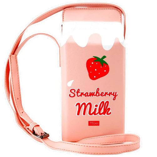 Ondeam Cute Strawberry Milk Box CrossBody Purse Bag,PU Phone Shoulder Wallet for Women Girl