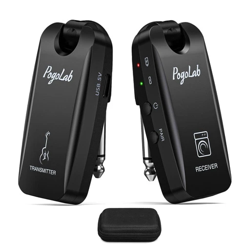 POGOLAB 5.8GHz Wireless Guitar System, POGOLAB Guitar Wireless Transmitter Receiver with 4 Channels,Rechargeable Audio Guitar System Cordless Guitar Cable Bass Lead for Guitars Bass Electric Instruments