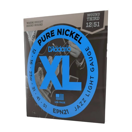 D'Addario Guitar Strings - XL Pure Nickel Electric Guitar Strings - Round Wound - Warm, Bright, Vintage Sound - EPN21 - Jazz Light, 12-51