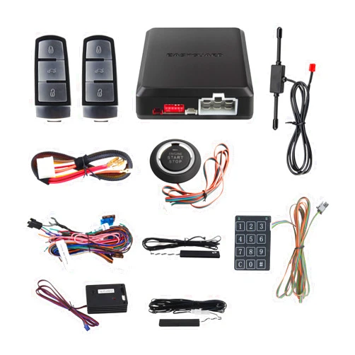 EASYGUARD EC002-V0-NS PKE car Alarm System with Push Engine Start Stop Button Remote Engine Start auto Lock Unlock car Door Shock Sensor Warning Touch Password keypad Hopping Code