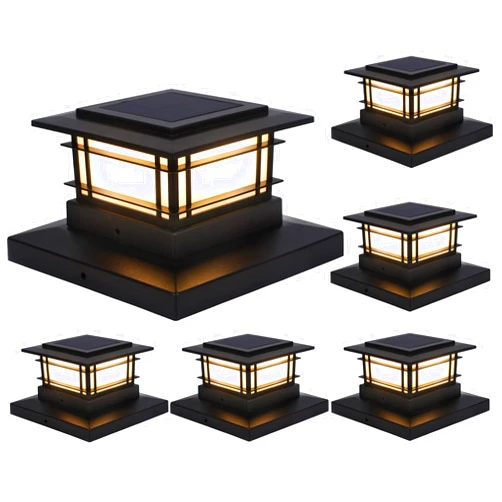 Dynaming 6 Pack Solar Post Lights Outdoor, Solar Powered Fence Post Cap Lights, High Brightness Warm White SMD LED Lighting Decor for Garden Deck Patio, Fit 4x4, 5x5 or 6x6 Vinyl/Wooden Posts