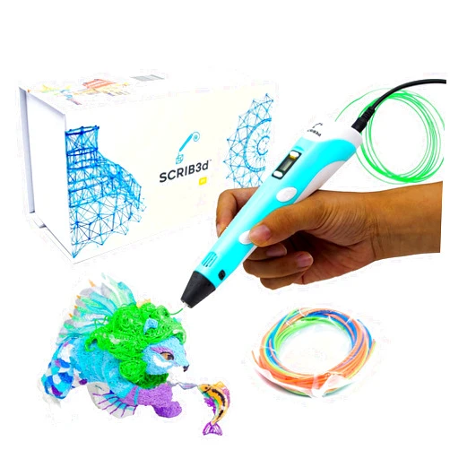 SCRIB3D P1 3D Printing Pen with Display - Includes 3D Pen, 3 Starter Colors of PLA Filament, Stencil Book + Project Guide, and Charger