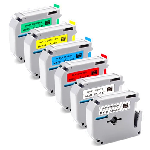 BOYEEZON M Tape 12mm 0.47 Multicolor Set Compatible for Brother M-K 131 231 431 531 631 731 Label Maker Refills Tape for PT-M95 PT-45, 6-Pack