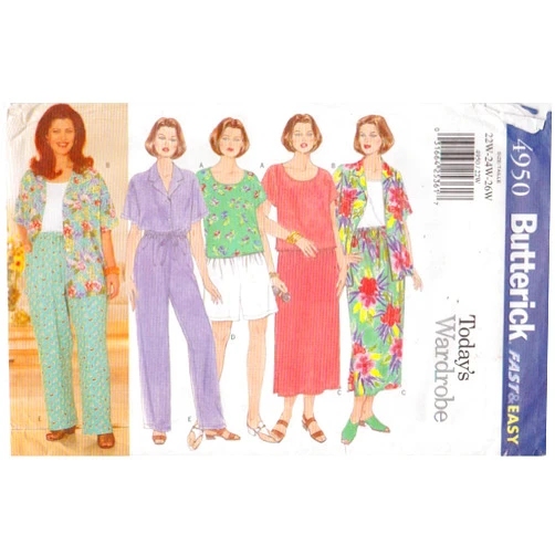 Butterick Today's Wardrobe Pattern 4950 ~ Women's/Women's Petite Shirt, Top, Skirt, Shorts & Pants ~ 22W-26W
