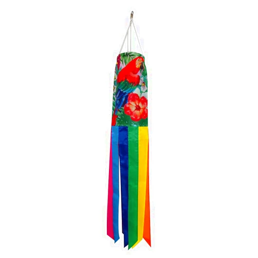 Majestic EPP Home and Outdoor 40-Inch Vibrant Red Parrot and Red Hibiscus Flower Windsock with Rainbow Colors Tails