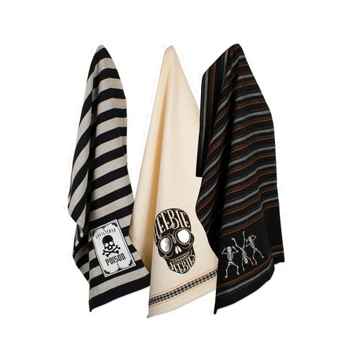 DII Happy Halloween Dishtowel Collection Embellished Cotton Kitchen Hand Towel Set, 18x28, Skeleton, 3 Count