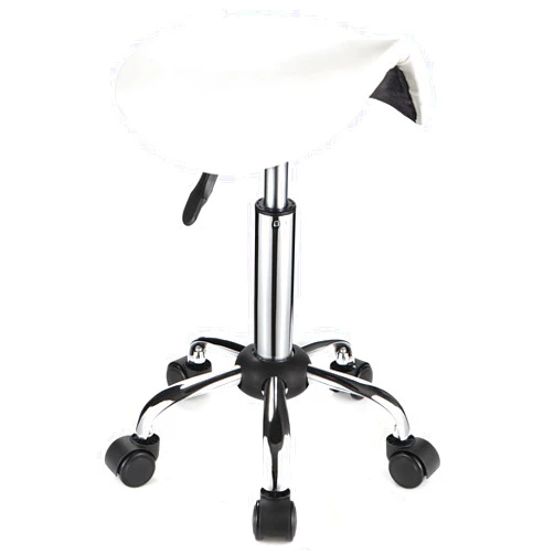 FNZIR Saddle Rolling Stool with Wheels PU Leather Height Adjustable Swivel Stools Chair White