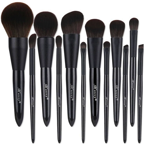 EVRCHGIEA Makeup Brush Sets, 12 PCS Wood Handle Soft Synthetic Fiber Hair Makeup Set,Premium Synthetic Foundation Blending Blush Concealer Eye Shadow Makeup Brush Set (black 12pcs)
