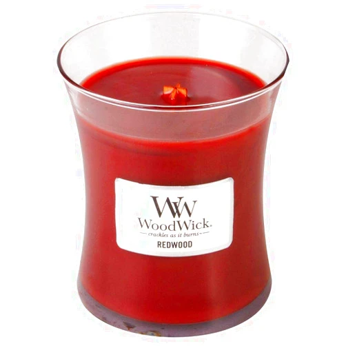 WoodWick Medium Hourglass Candle, Redwood - Premium Soy Blend Wax, Pluswick Innovation Wood Wick, Made in USA
