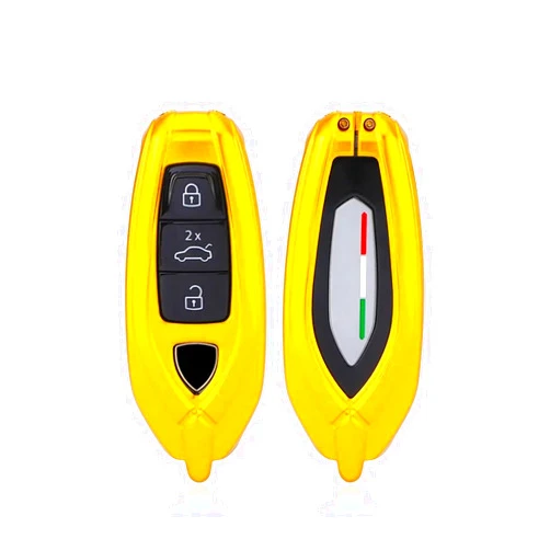 HUANJIANQ Aluminium Alloy Car Key Case Cover Fob Compatible for Lamborghini URUS 2021 Remote Shell Holder Protector with Keychain Ring(Gold with chain)