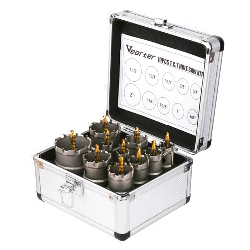 Vearter 10PCS Carbide Hole Saw Kit, 5/8'' to 2'' Metal Hole Cutter with Pilot Drill, Holesaw for Hard Metal, Stainless Steel, Iron, Mild Steel, Aluminium, Alloy, Plastic, Fiberglass