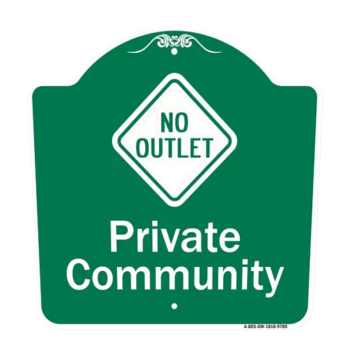 MIGHTY SKINS SignMission Designer Series Sign - Private Community with No Outlet Symbol | Green & White 18
