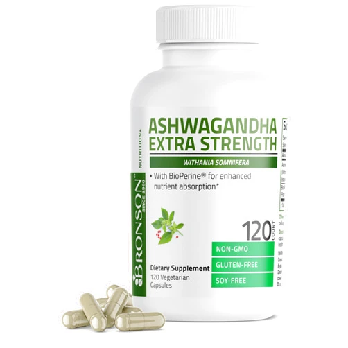 Bronson Ashwagandha Extra Strength Stress & Mood Support with BioPerine - Non GMO Formula, 120 Vegetarian Capsules