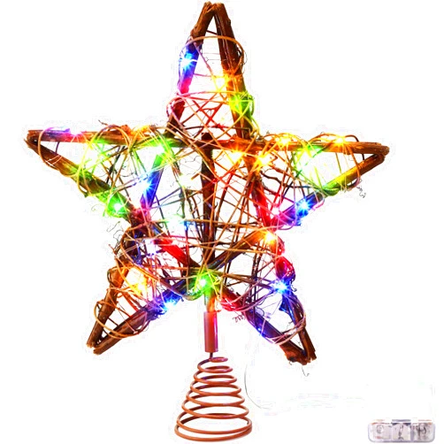 Mudder Christmas Star Tree Toppers Rattan Natural Xmas Tree Topper Lighted with 10 Inch 50 LED Warm Lights, Rustic Star Treetop for Christmas Tree Ornament Indoor Party Christmas Decoration