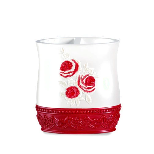 Popular Bath Blossom Rose Style Tooth Brush Holder Modern Luxury Decor, Burgundy