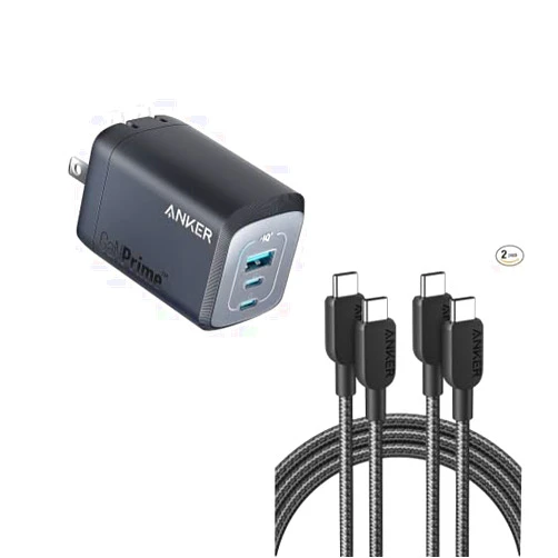 Anker 240W USB C to USB C Cable (2Pack,6ft) Prime 100W USB C Charger, GaN Wall Charger, 3-Port Compact Fast PPS Charger