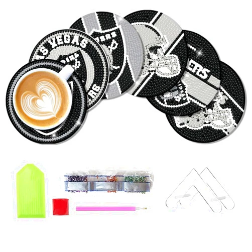 Aimeryup 6 Pcs Diamond Paintings Coasters Kits with Holder,DIY Football Diamond Art Coasters for Adults Kids, Diamond Dot Kits for Las Vegas Craft Gifts