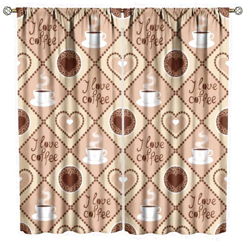 ESHINEDE Coffee Curtains,Vintage Farmhouse Latte Cute Coffee Pattern for Room Decor, Rod Pocket Blackout Window Drapes for Bedroom Living Room Kitchen 42