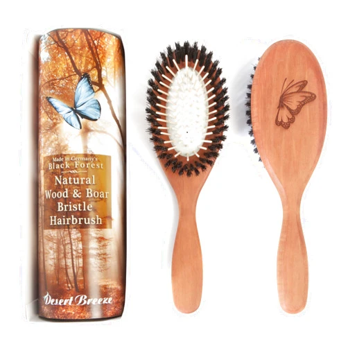 Desert Breeze Distributing Pure Wild Boar Bristle Wood Pin Hairbrush – Handmade Styling Brush for Fine,Thin Hair, Soft Cushion, Wood Pin, Gentle on Sensitive Scalps Premium Hair Smoothing Brush, Made in Germany's Black Forest