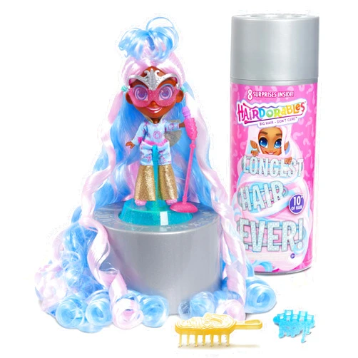 Hairdorables Longest Hair Ever! Willow, Includes 8 Surprises, 10-Inches of Hair to Style, Pink, by Just Play