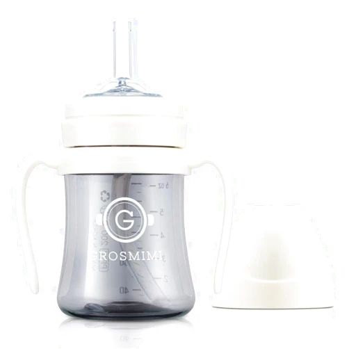 GROSMIMI Spill Proof no Spill Magic Sippy Cup with Straw with Handle for Baby and Toddlers, Customizable, PPSU, BPA Free 6 oz (White)