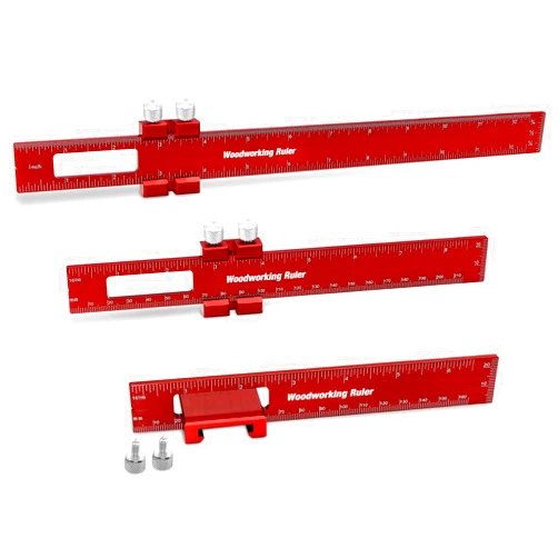 ASCENDTING 3Pcs Woodworking Precision Pocket Ruler，6/8/12 Inch Metal Slide Stop Marking Ruler ，Woodworking Scribing Measure Tools and Metal Scriber