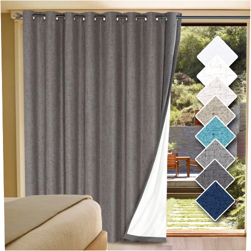 H.VERSAILTEX Linen Blackout Curtains Durable Thick Textured Linen Look 100% Blackout Patio Door Curtain Anti Rust Grommet Extra Wide Sliding Door Curtain Panel, W100 x L108 inch - Grey