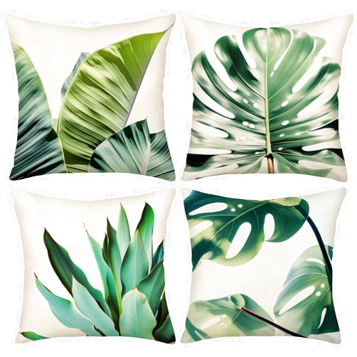 Asminifor Cactus Pillow Covers Set of 4 Cotton Linen Summer Green Cactus Succulent Plants Decorative Throw Pillow Cover Mexican Flower Cushion Cover Home Sofa Decorative Square 18