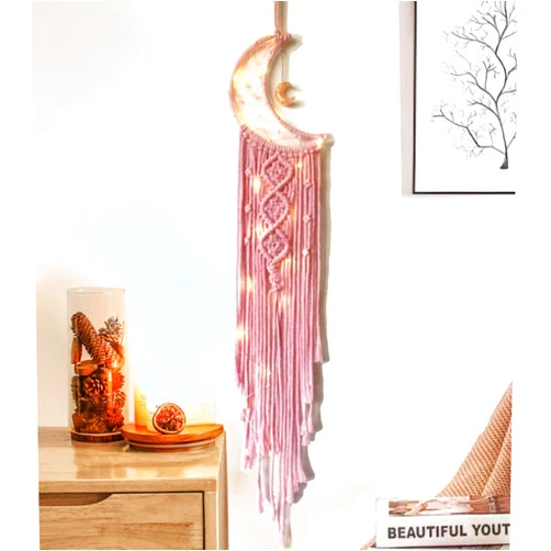 MaySol Dream Catchers Pink Dream Catcher for Girls Bedroom Wall Decor for Women, Moon Dream Catcher with Light, Macrame Dreamcatcher Boho Room Decor for Teen Girls Birthday Gifts for Women Bedroom Decor