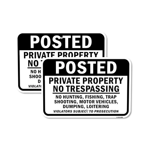 SignMission (2 Pack) Posted Private Property No Trespassing No Hunting | 12
