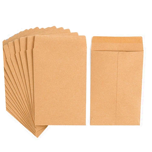 Homtable 100 Pack Small Coin Envelopes Self-Adhesive Kraft Paper Seed Envelopes Mini Parts Small Items Stamps Storage Packets Envelopes for Garden, Office or Wedding Gift (Brown, 3.23×4.53 inch)