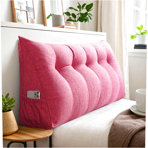 HYueaph Large Triangular Wedge Headboard Pillow with Pocket, Linen Headboard Pillow Reading Pillows for Sitting in Bed, Bolster Triangular Headboard Cushion Soft And Fluffy Daybed Pillows,B-Queen