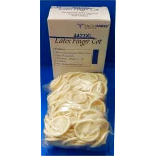 Tech-Med DUKAL TECH-MED Latex Finger Cots Covers Condoms White X-Large 144/BOX Powder Free Rubber 4423XL (Former 4403XL)