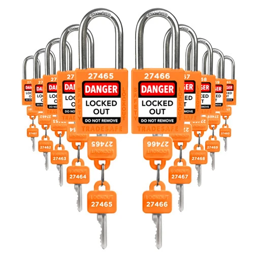 TRADESAFE Lockout Tagout Locks Set - 10 Orange Loto Locks, Lockout Locks Keyed Different, 2 Keys Per Lock, OSHA Compliant Lock Out Tag Out Padlocks, Safety Padlocks for Electrical Lockout Tag Out Kits