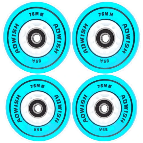 AOWISH Light Up Inline Skate Wheels, LED Roller Skate Wheels, Flash Luminous Roller Blade Replacement Wheel w/Bearings ABEC-9, 80mm 76mm 72mm, Blue Color, 4-Pack