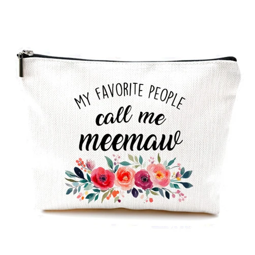 DILSJ Meemaw Gifts Makeup Bag, Grandma Gifts For Christmas From Grandkids Cosmetic Bags For Women, My Favorite People Call Me Meemaw Zipper Makeup Pouch Travel Organizer Toiletry Bag