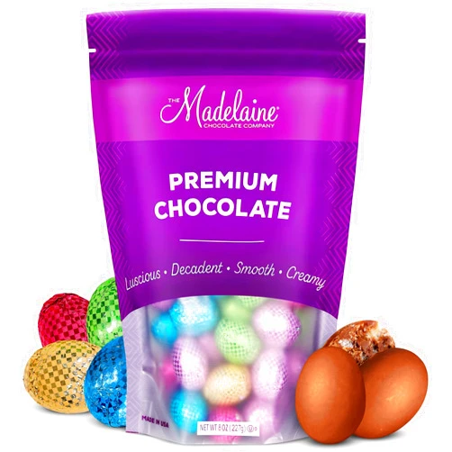 THE MADELAINE CHOCOLATE COMPANY Madelaine Crispy Chocolate Candy Easter Eggs - 36 Foil-Wrapped Treats for Easter Egg Hunts, Basket Fillers, and Festive Celebrations - Premium Quality, Vibrant Colors