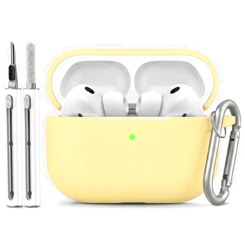 Woyinger Full-Coverage dustproof Design for AirPods Pro 3 Case Cover with Cleaner Kit,Soft Silicone Cover for AirPods Pro 3rd Generation Comes with Keychain,Suitable for 3rd Generation,Light Yellow