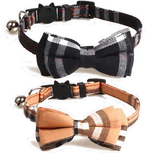 KUDES 2 Pack/Set Cat Collar Breakaway with Cute Bow Tie and Bell for Kitty and Some Puppies, Adjustable from 7.8-10.5 Inch
