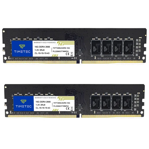 Timetec 32GB KIT(2x16GB) DDR4 2666MHz PC4-21300 Non-ECC Unbuffered 1.2V CL19 2Rx8 Dual Rank 288 Pin UDIMM Desktop Memory RAM Module Upgrade (32GB KIT(2x16GB))