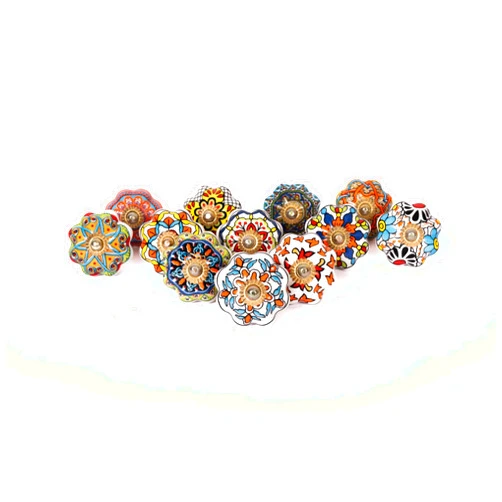 Fashionshopmart Set of 12 Ceramic Knobs | Vintage Multicolor Floral Door & Cabinet Pull Handles | Decorative Drawer, Cupboard & Wardrobe Knobs (Pack of 12)