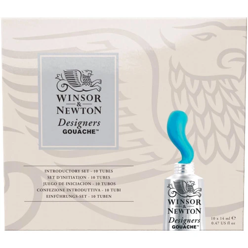 Winsor & Newton Designers' Gouache Introductory 10-Tube Paint Set, 14ml,Blue,green,ivory,white