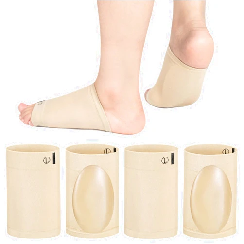 Nuanchu Arch Support Sock 4 Pieces Flat Foot Arch Support Sleeve Cushioned Metatarsal Brace Soft Elastic Arch Foot Brace Gel Pad Inside Feet Brace Plantar Metatarsal Compression Sleeve for Pain Relief (Beige)