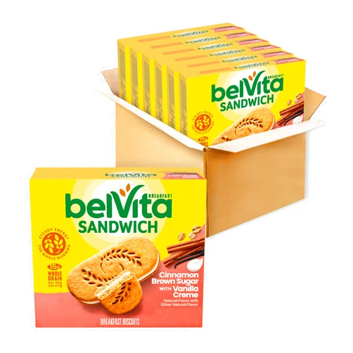 belVita Breakfast Sandwich Cinnamon Brown Sugar with Vanilla Creme Breakfast Biscuits, 30 Total Packs, 6 Boxes (2 Sandwiches Per Pack)