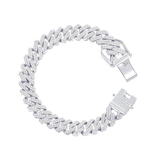 HDMENC Mens Miami Cuban Link Chain Bracelet 12mm Diamond Prong Cuban Chain 8 inch Length Hip Hop Jewely with Gift Box