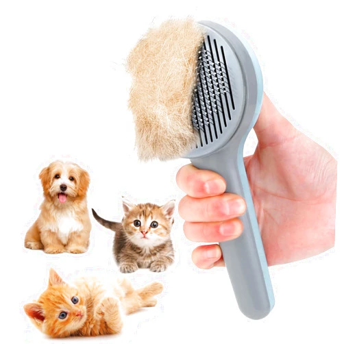 EMMiuss Cat Brush, Self Cleaning Hair Brush for Shedding, Grooming Removes Loose Undercoat, Mats and Tangled Hair, Massage-Brush for Cats Dogs, Little Blue Gray