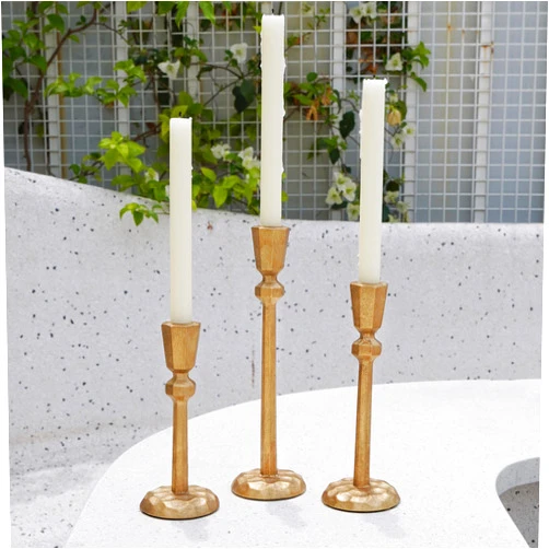 RGZOCT Antique Brass Candlesticks, Cast Iron Tapered Candle Holders Set of 3, Decorative Candlesticks for Gift, Wedding, Dinning, Party, Kitchen