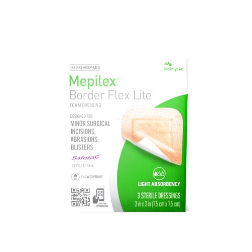 Mepilex Border Flex Lite 3 x 3 in (7.5x7.5 cm) Hospital Grade Dressings for Minor Surgical Incisions, Abrasions and Blisters for Up to Several Day Use